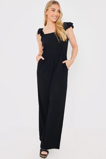 Frill Shoulder Crinkle Jumpsuit